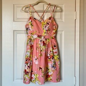 Peach/Coral Floral Strappy Summer Dress